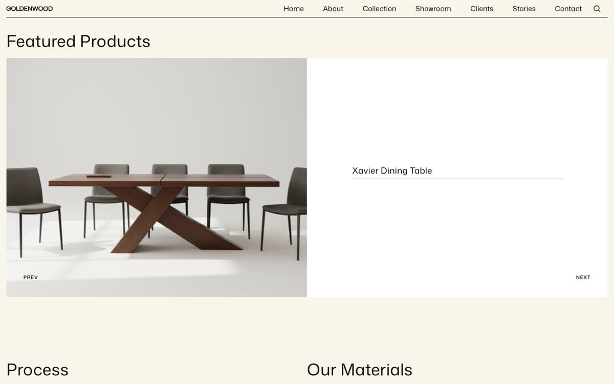 Goldenwood Furniture website, designed and built by Margin
