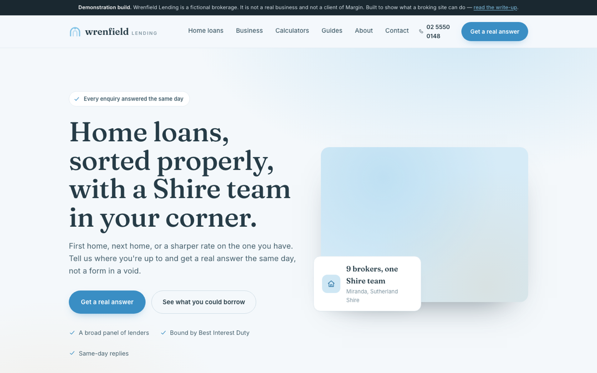 The Wrenfield Lending demonstration build