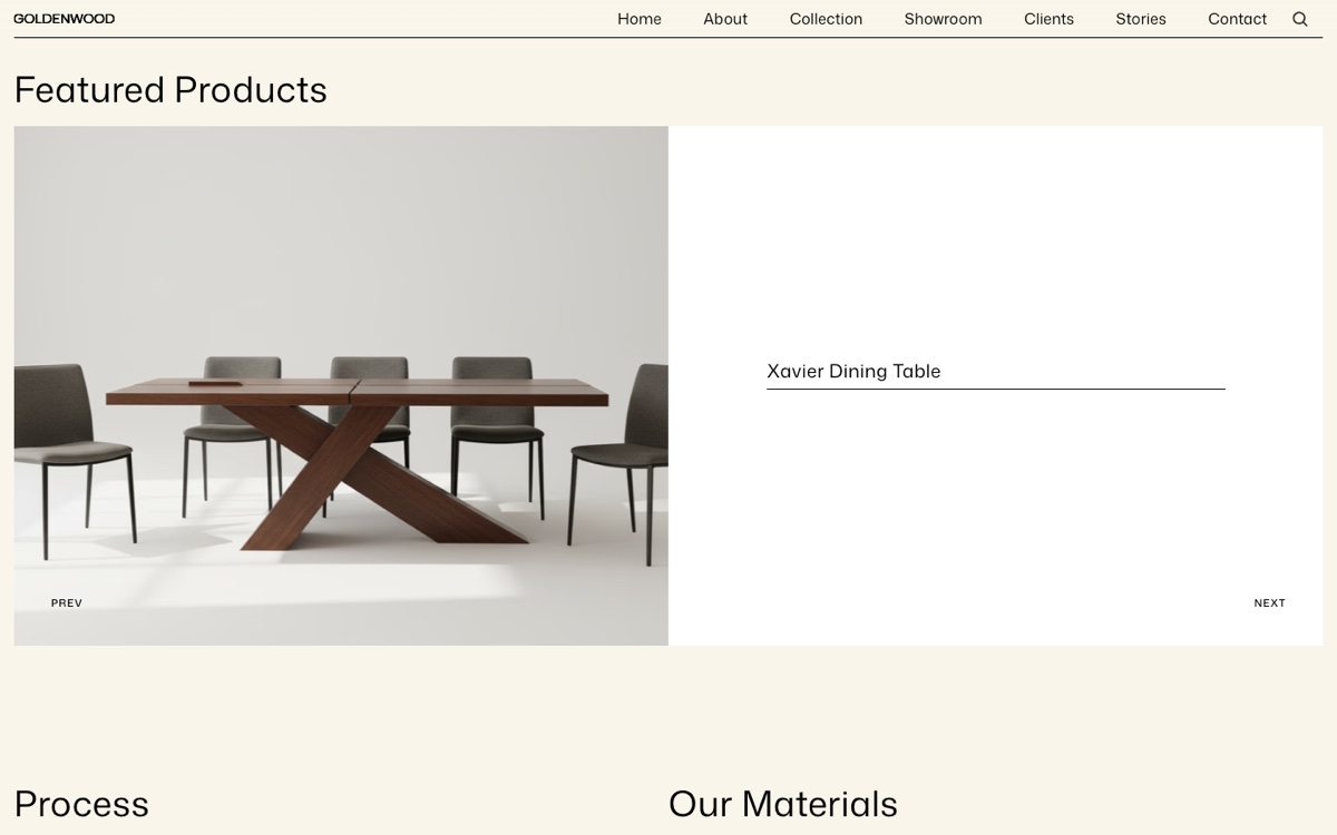 Goldenwood Furniture website, designed and built by Margin